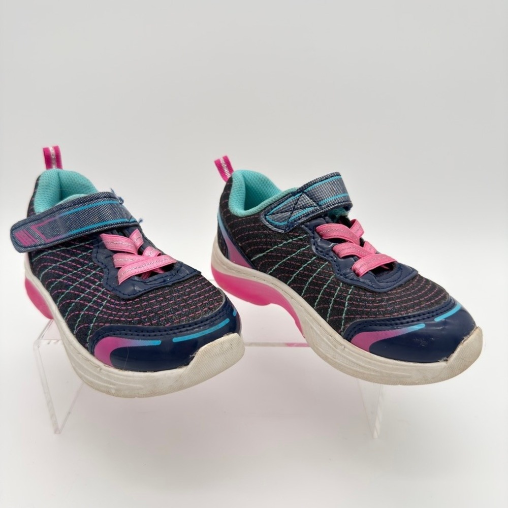 Athletic Works Toddler Size 10 Sneakers Navy Pink Teal Hook Loop